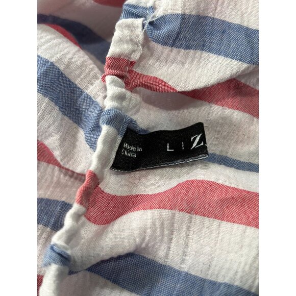 Striped Ruffle Hem Cropped Camisole Top Red/White/Blue Womens Size 8 By Lizaful - Picture 4 of 10